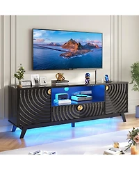 Vlsrka 63" Tv Stand with Motion Sensor Led Light, Charging Station and Storage