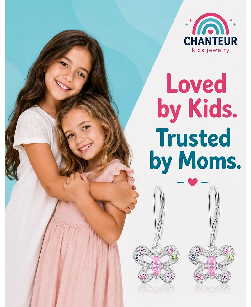 Chanteur Kids Butterfly Hypoallergenic Earrings for Girls with Leverbacks