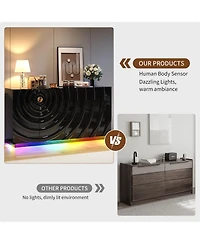 Vlsrka 63" Sideboard Cabinet with Led Lights, Charging Station and Motion Sensor