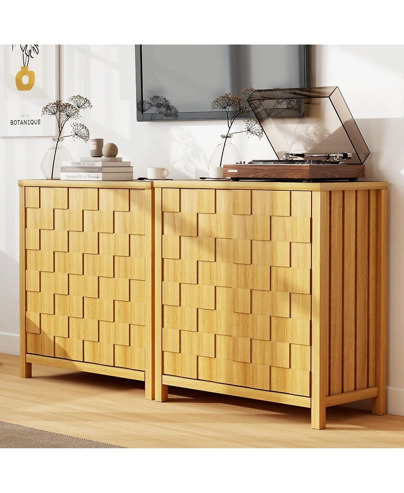 Vlsrka 31.5'' W Accent Cabinet with Adjustable Shelves, Lattice Door Storage Sideboard