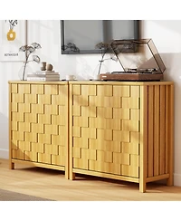 Vlsrka 31.5'' W Accent Cabinet with Adjustable Shelves, Lattice Door Storage Sideboard