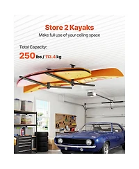 Sevorley Kayak Ceiling Storage Rack for 2 Kayaks, Overhead Steel Garage Hanger with Foam Arms, 250 lb Capacity
