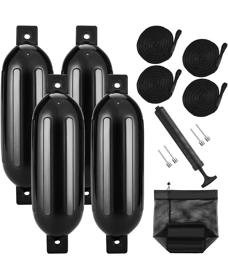 Sevorley Boat Fenders 4-Pack, 6.5 x 23 in Inflatable Ribbed Dock Bumpers with Pump and Ropes