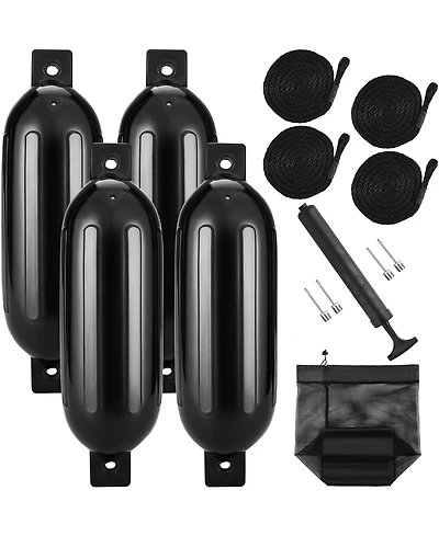 Sevorley Boat Fenders 4-Pack, 6.5 x 23 in Inflatable Ribbed Dock Bumpers with Pump and Ropes