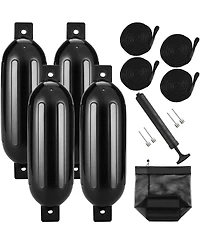 Sevorley Boat Fenders 4-Pack, 6.5 x 23 in Inflatable Ribbed Dock Bumpers with Pump and Ropes