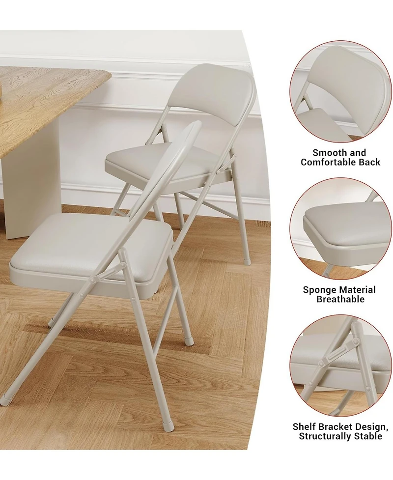 homfan Set of 8 Folding Metal Chairs with Padded Seats and Backs, Stackable, for Home and Office