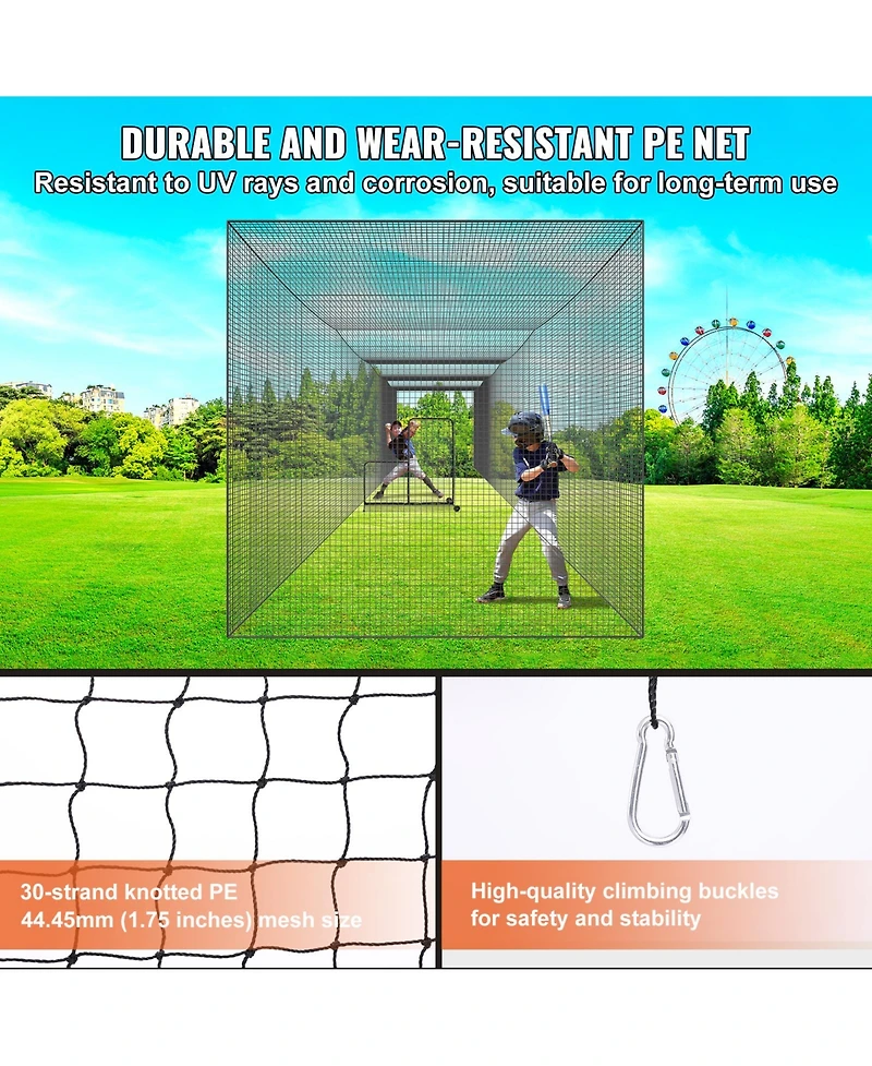 Sevorley Baseball Batting Cage Net, 55 feet Enclosed Pe Netting with Door and Carry Bag (Net Only