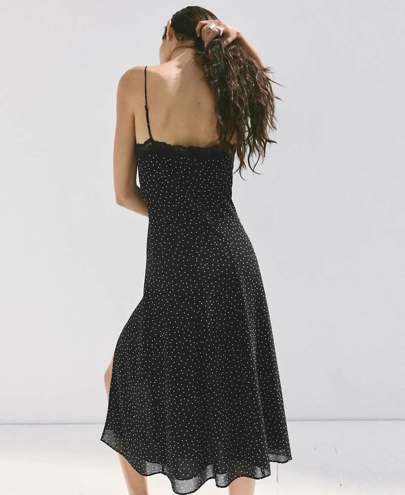 Mango Women's Lace-Detail Polka-Dot V-Neck Dress