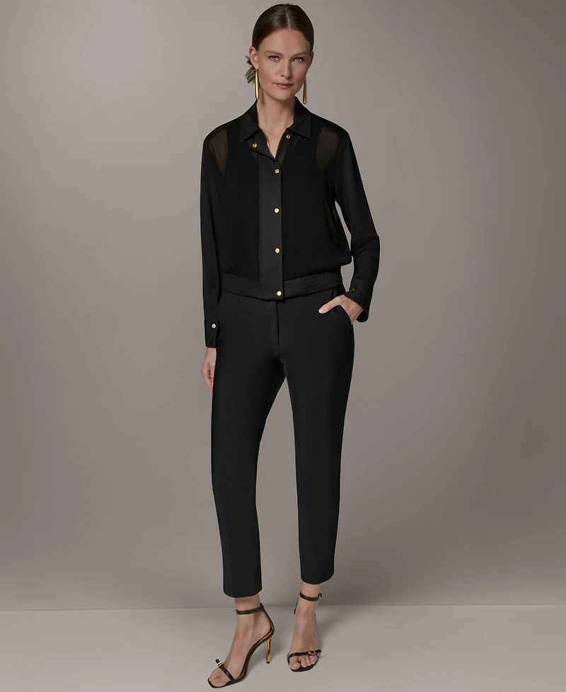 Donna Karan New York Women's Mixed Media Zip-Front Jersey Jacket