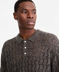 Mode of One Men's Zig Zag Trim Open-Knit Panel Classic Fit Polo Shirt, Macy's Exclusive