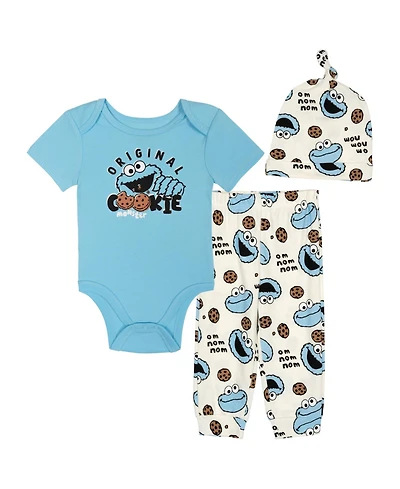 Sesame Street Baby (0M-24M) 3-Piece Bodysuit Pants and Hat Set