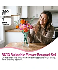 Contixo BK10 Flower Bouquet Building Set, 360-Piece Orange Rose & Pink Lotus Floral Brick Kit with Adjustable Stems, Creative Home Decor Gift, Ages 8+