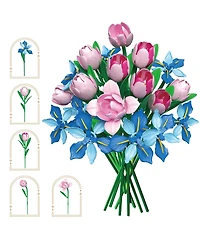 Contixo BK08 Tulip & Iris Flower Bouquet Building Set, 428-Piece Pink & Blue Floral Brick Kit with Adjustable Stems, Creative Home Decor Gift, Ages 8+