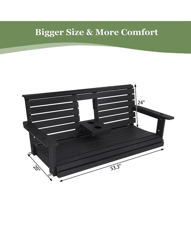 Innovaze 5 Ft Poly Lumber 3-Seat Porch Swing, Hips Bench Swing with Foldable Cup Holders,High Backrest and Deep Contoured Seat(Navy Blue)