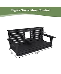 Innovaze 5 Ft Poly Lumber 3-Seat Porch Swing, Hips Bench Swing with Foldable Cup Holders,High Backrest and Deep Contoured Seat(Navy Blue)