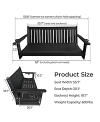 Innovaze 5 feet 3-Seater Hdpe Porch Swing with Chains, Weather-Resistant Outdoor Patio Bench with Cup Holders