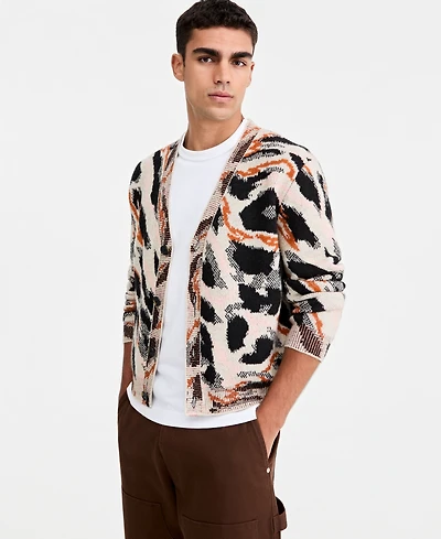 Mode of One Men's Animal-Print Relaxed-Fit Cardigan, Macy's Exclusive