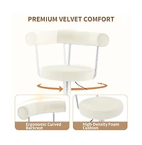 Maison Boucle Set of 2 Soft Velvet Upholstered Swivel Adjustable Bar Stools, 360-Degree Swivel Counter-Height Bar Chairs, Chrome Silver Base