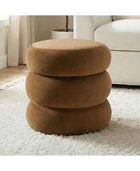 Maison Boucle Velvet Ottoman With Storage, Round 3-Tier Stacked Accent Pouf, Small Space Footrest or Extra Seat, Fully Assembled