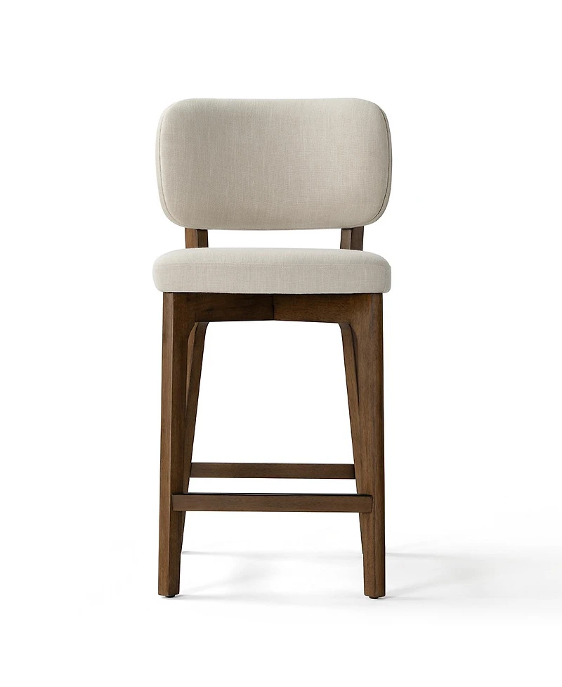 Maison Boucle Counter Height Bar Stools Set of 6, Linen-Blend Upholstered With Padded Seat, Solid Wood Frame for Kitchen and Dining