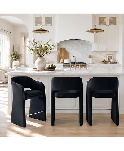 Maison Boucle Counter-Height Bar Stool Set of 3 With Arms, Upholstered Counter Stools, Low-Back Barrel Design Metal Footrest, Fully Assembled