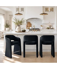 Maison Boucle Counter-Height Bar Stool Set of 3 With Arms, Upholstered Counter Stools, Low-Back Barrel Design Metal Footrest, Fully Assembled