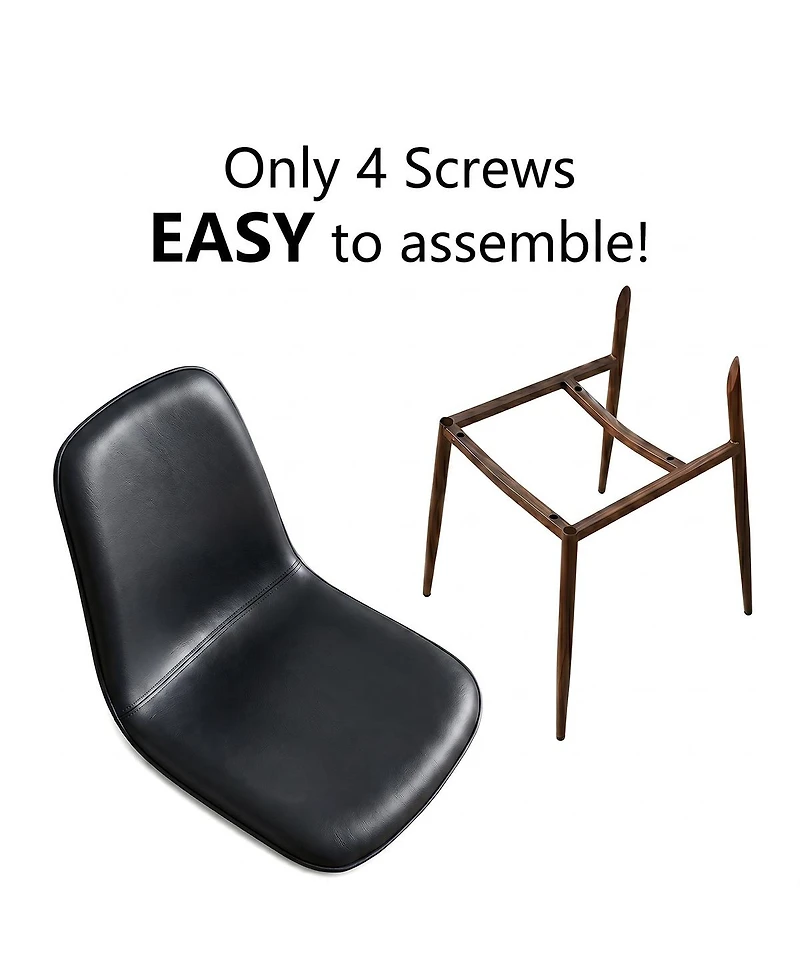 Maison Boucle Mid-Century Modern Dining Chairs Set of 4, Faux Leather Upholstery, Curved Back, Padded Seat, Walnut Look Legs