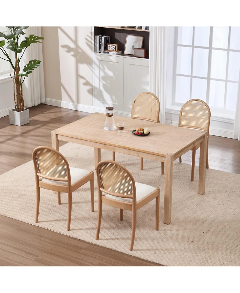 Maison Boucle Modern Rattan Back Dining Chairs Set of 2, Upholstered Side with Backrests, Kitchen and Room Chairs, Solid Wood Legs