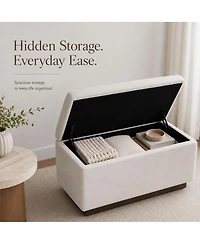 Maison Boucle Entryway Storage Bench With Lift-Top Lid, Linen Upholstered Ottoman Bench, Small-Space Seating for Bedroom or Living Room