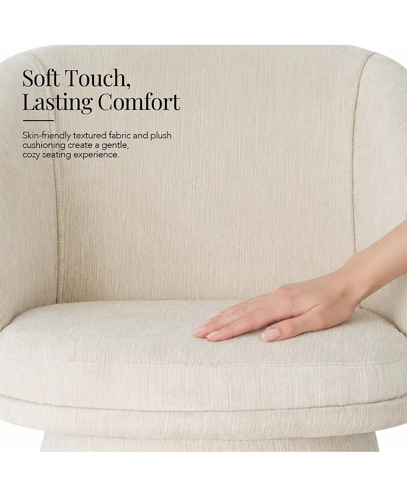 Maison Boucle Modern Upholstered Swivel Dining Chair, Textured Chenille Fabric With Curved Barrel Back, Pedestal Base Accent Chair