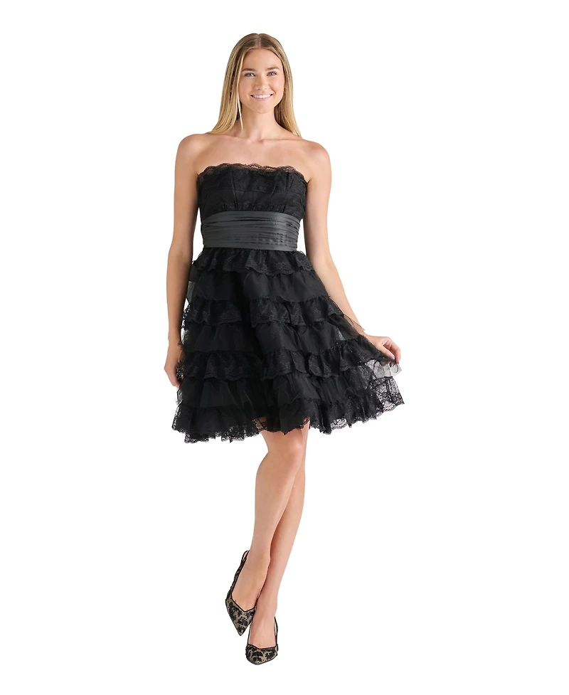 Betsey Johnson Juniors' Dressed To Frill Strapless Ruffle Dress