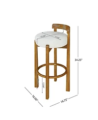 Maison Boucle Bar Height Stools Set of 2, Solid Wood Frame, Upholstered Round Seat, Low Back with Ring Footrest for Kitchen Island