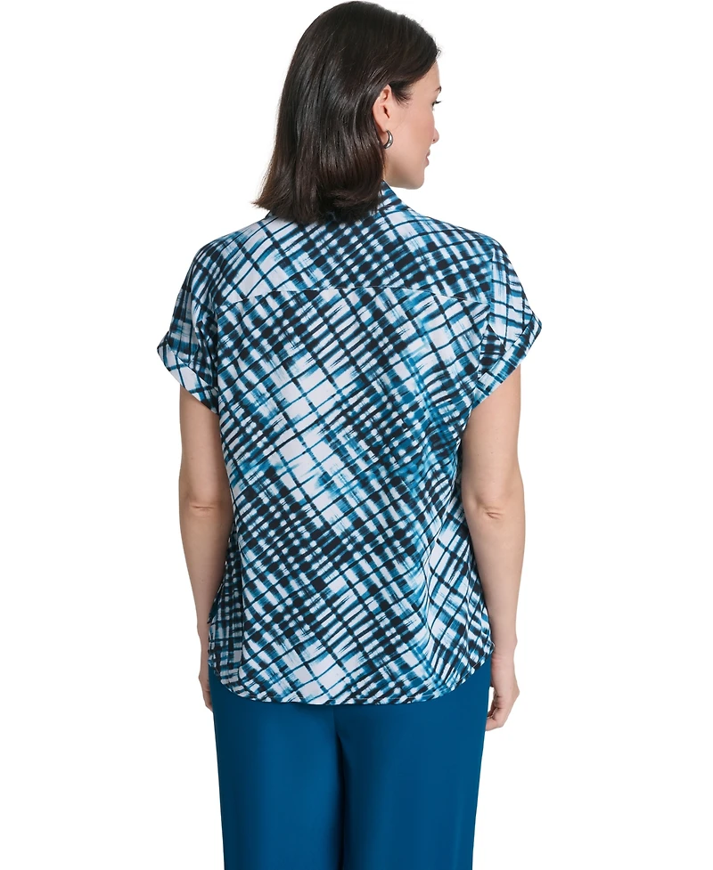 Calvin Klein Women's Collared Button-Front Short-Sleeve Blouse