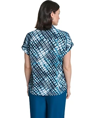 Calvin Klein Women's Collared Button-Front Short-Sleeve Blouse