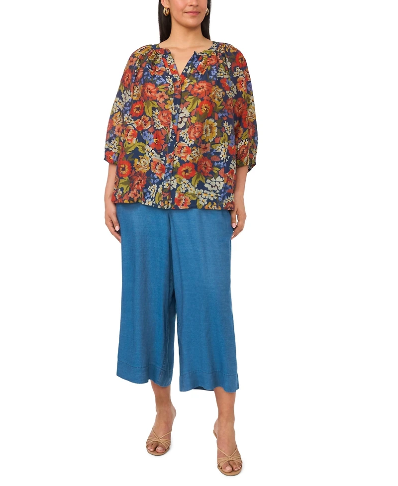 Vince Camuto Plus Raglan-Sleeve Button-Down Blouse