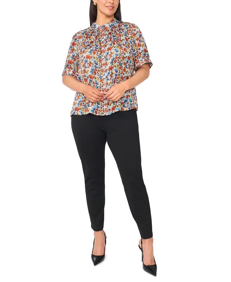 Vince Camuto Plus Mock Neck Button-Front Blouse