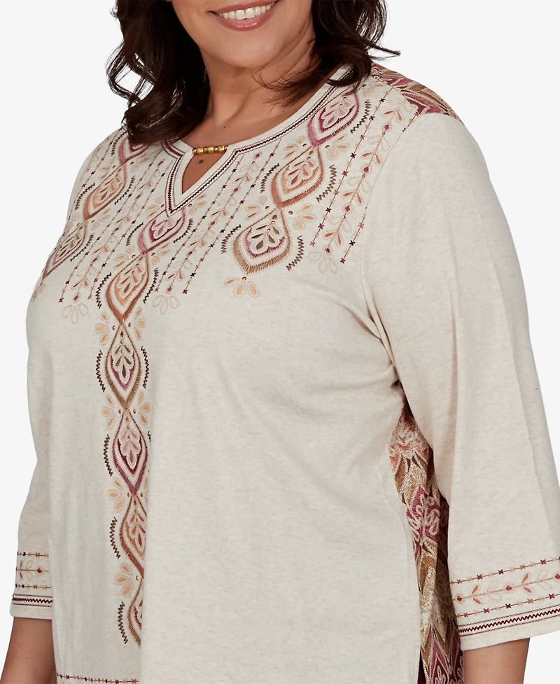 Alfred Dunner Plus Union Square Medallion Embroidered Printed Back Top