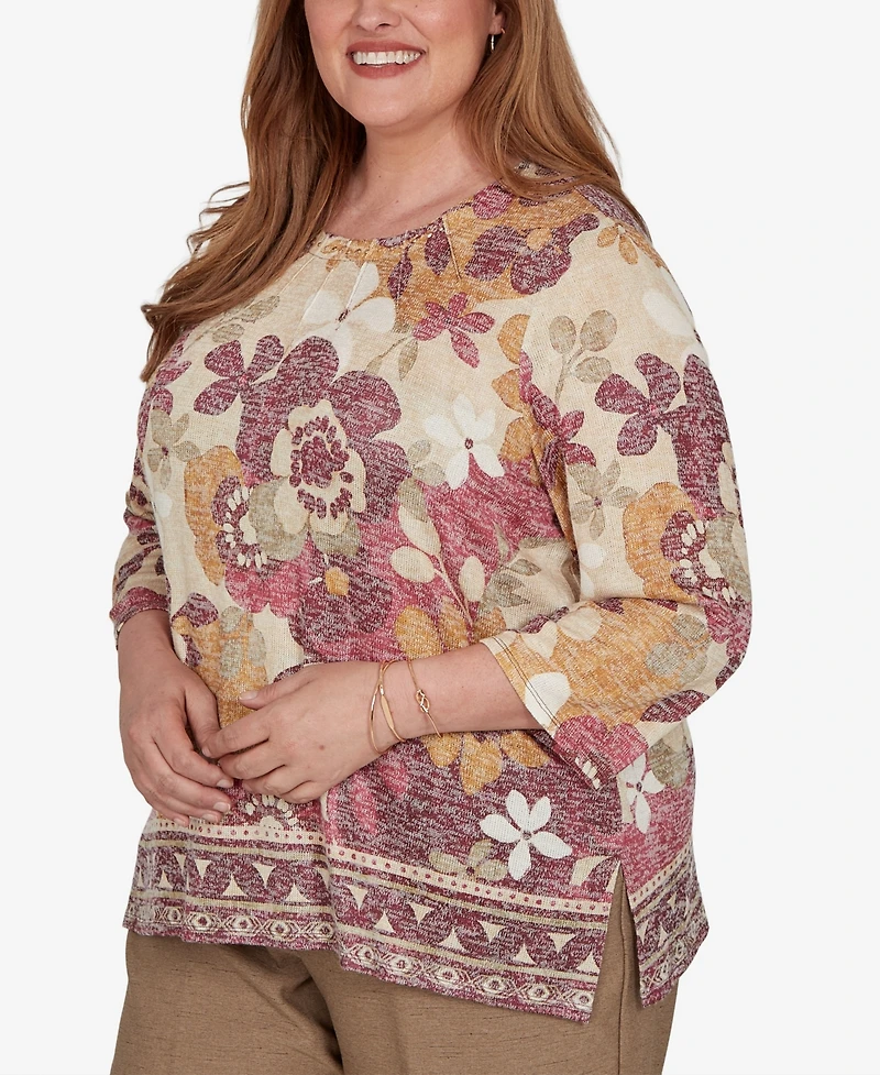 Alfred Dunner Plus Union Square Exploded Floral Geo Border Top