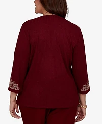 Alfred Dunner Plus Union Square Scroll Embroidered Ribbed Knit Top