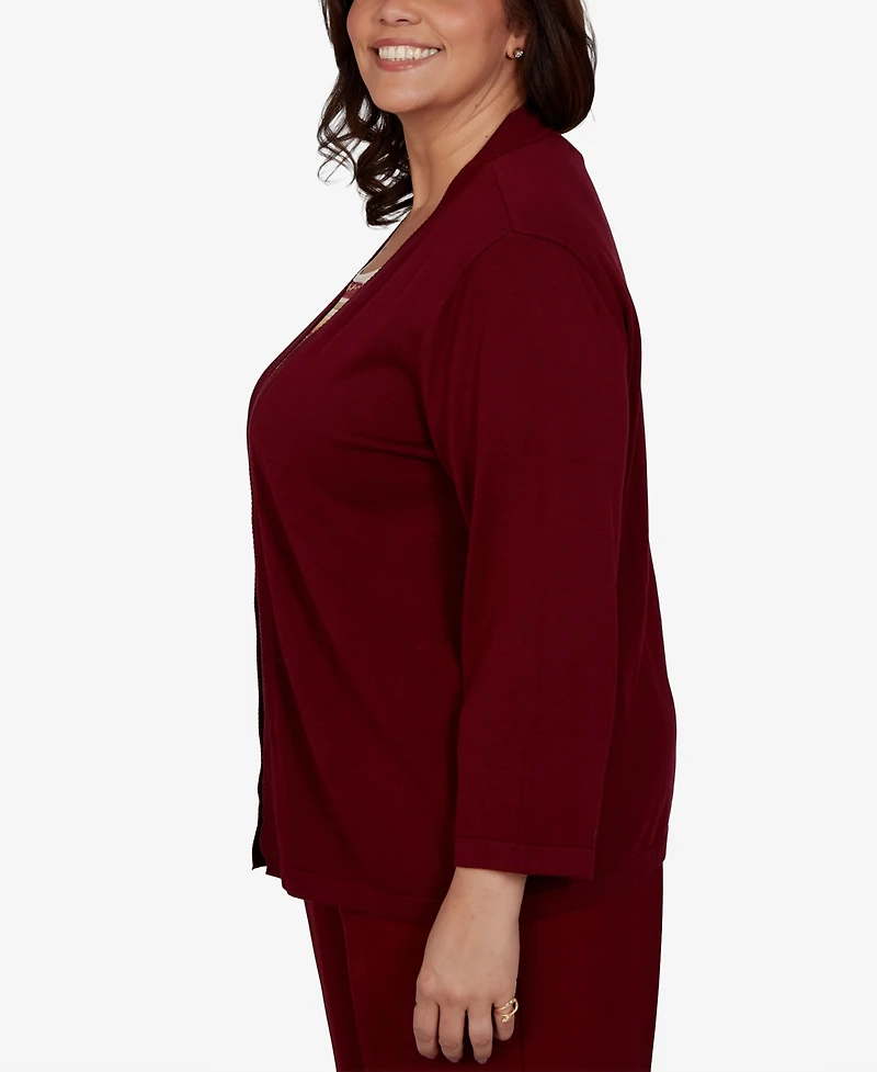 Alfred Dunner Plus Union Square Scalloped Cardi Two One Striped Sweater