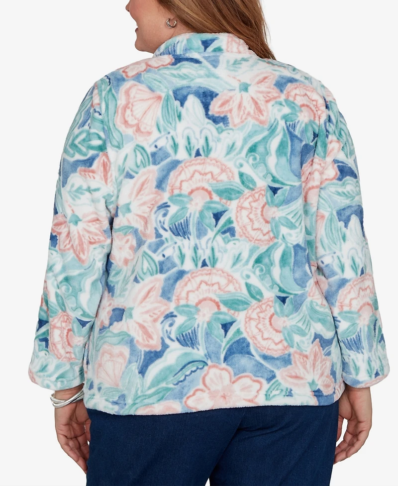 Alfred Dunner Plus Classic Patch Floral Cozy Knit Jacket