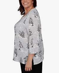Alfred Dunner Plus Classic Penguins and Trees Knit Top