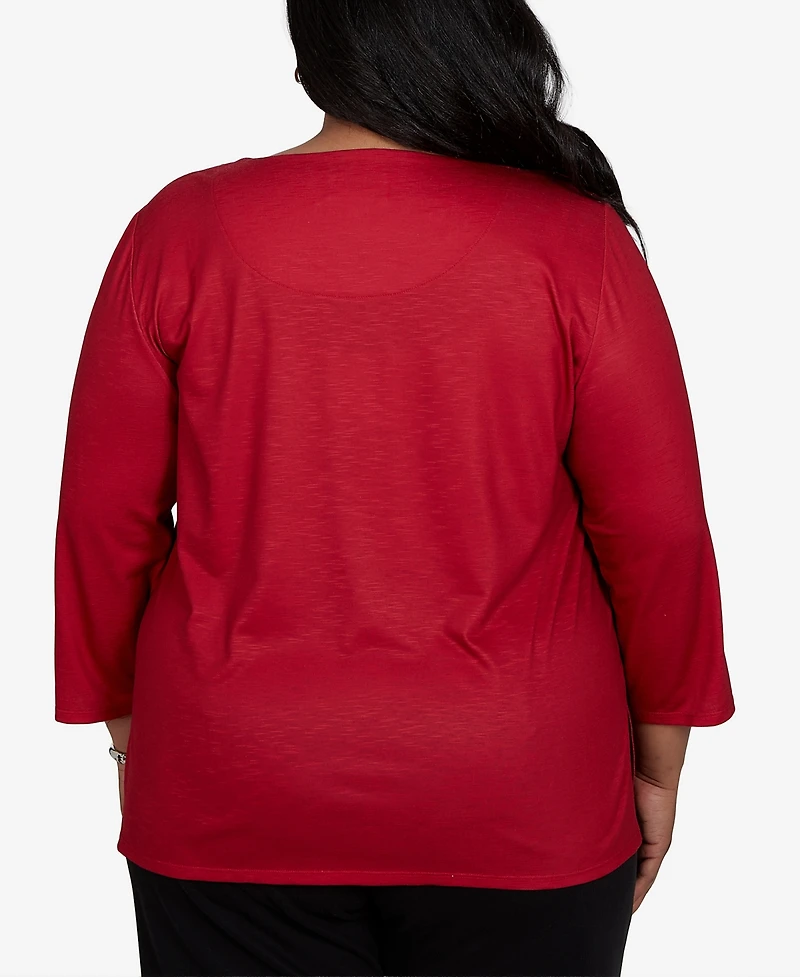 Alfred Dunner Plus Classic Christmas Tree Braided Neck Top