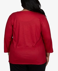 Alfred Dunner Plus Classic Christmas Tree Braided Neck Top