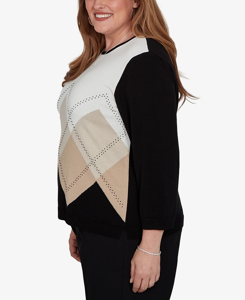 Alfred Dunner Plus Classic Argyle Beaded Sweater