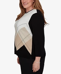 Alfred Dunner Plus Classic Argyle Beaded Sweater