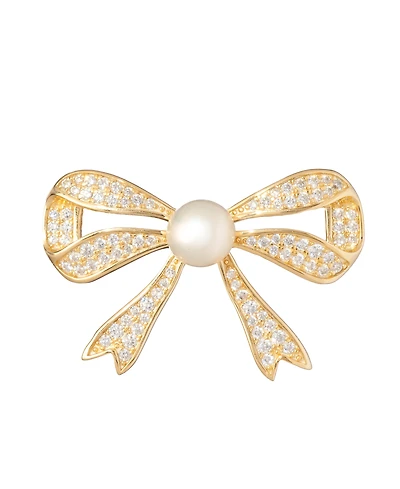 Macy's Cultured Freshwater Pearl (6.5-7mm) & Cubic Zirconia Pin Brooch in 18k Gold Over Sterling Silver