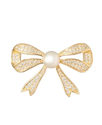 Macy's Cultured Freshwater Pearl (6.5-7mm) & Cubic Zirconia Pin Brooch in 18k Gold Over Sterling Silver