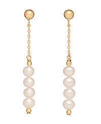Macy's Cultured Freshwater Pearl (4.5-5mm) Linear Drop Earrings in 18k Yellow Gold