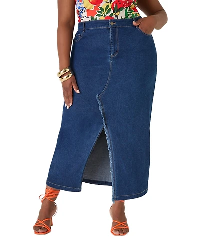 Ashley Stewart Plus High-Waisted Frayed Maxi Skirt